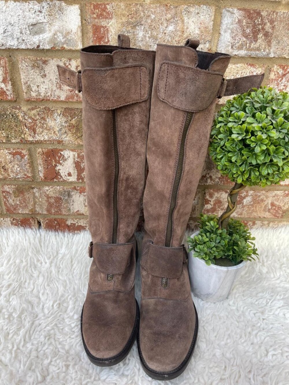 Sam Edelman Women's Size 8.5 Over the Knee Boots Suede Brown Fold Over Flat Heel